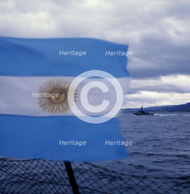 Argentinian flag, Falklands War, 1982. Creator: Luis Rosendo.
