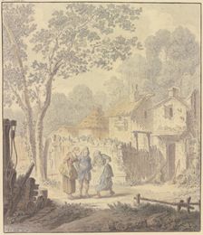 Argument scene with a country lady on the village street, c1740-1800. Creator: Johann Georg Wille