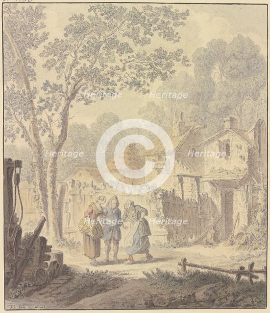 Argument scene with a country lady on the village street, c1740-1800. Creator: Johann Georg Wille.
