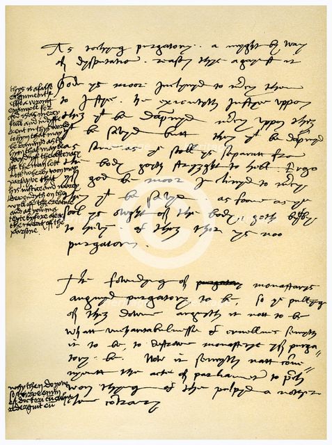Arguments against Purgatory in the hand of Hugh Latimer, Bishop of Worcester, c1538. Artist: King Henry VIII
