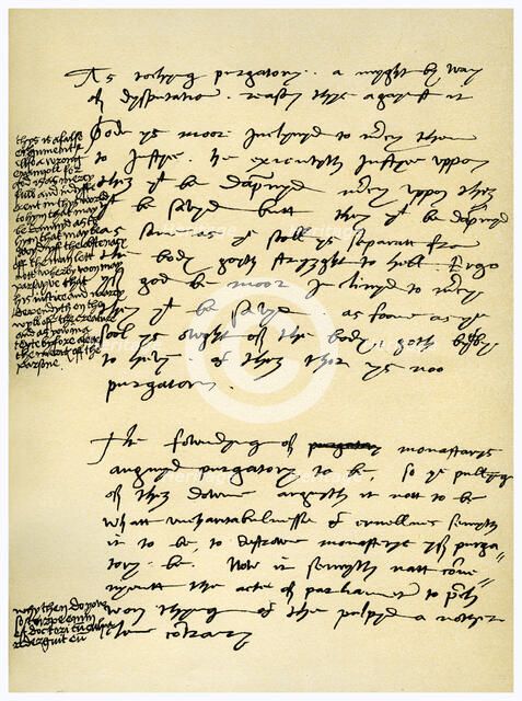 Arguments against Purgatory in the hand of Hugh Latimer, Bishop of Worcester, c1538. Artist: King Henry VIII