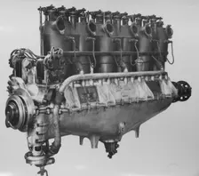 Argus As III (O) aircraft engine, produced under license by Opel during WW1, exhaust side, Sep 1919. Creator: Air Ministry