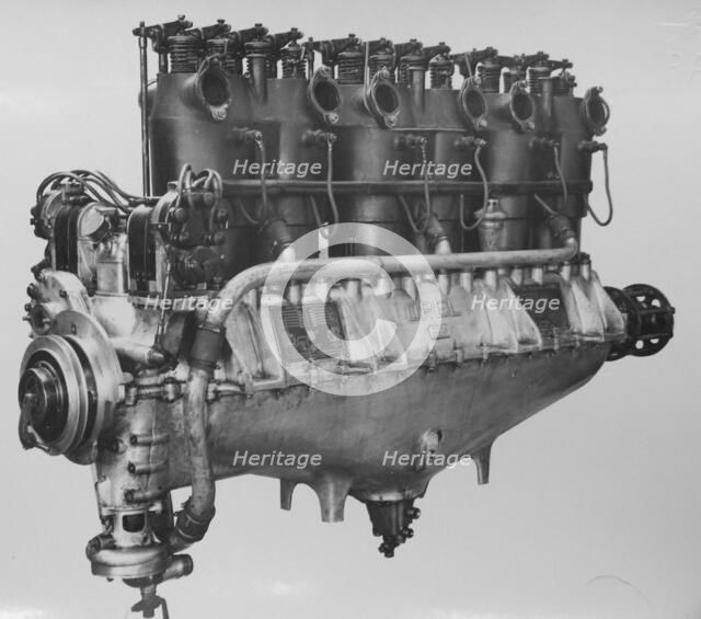 Argus As III (O) aircraft engine, produced under license by Opel during WW1, exhaust side, Sep 1919. Creator: Air Ministry.