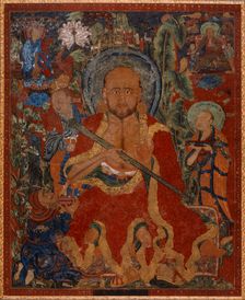 Arhat Chudapanthaka (?) with Attendants, c14th century. Creator: Anon