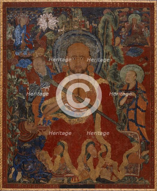 Arhat Chudapanthaka (?) with Attendants, c14th century. Creator: Anon.