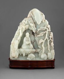 Arhat seated in cave (reverse side has pagoda, trees, rockery & cranes), 1735-1795. Creator: Unknown