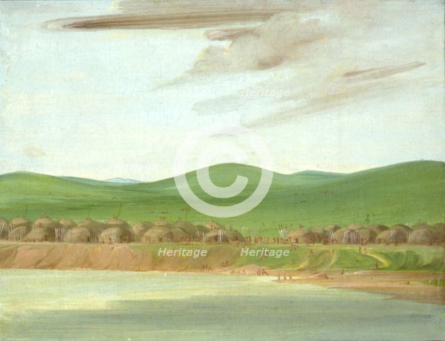 Arikara Village of Earth-Covered lodges, 1600 Miles above St. Louis, 1832. Creator: George Catlin.