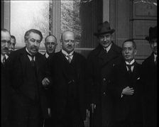 Aristide Briand and Gustav Stresemann Standing Together Outside a Building With League of..., 1924. Creator: British Pathe Ltd