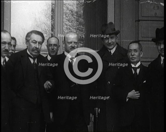 Aristide Briand and Gustav Stresemann Standing Together Outside a Building With League of..., 1924. Creator: British Pathe Ltd.