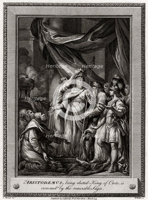 'Aristodemus, being elected King of Crete, is crowned by the venerable Sages', 1777. Artist: W Walker