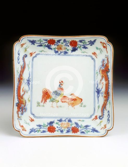 Arita/Kakiemon square dish, middle Edo period, Japan, c1700-1720. Creator: Unknown.