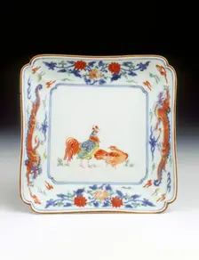 Arita/Kakiemon square dish, middle Edo period, Japan, c1700-1720. Creator: Unknown
