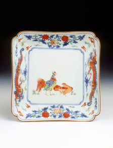 Arita/Kakiemon square dish, middle Edo period, Japan, c1700-1720. Creator: Unknown