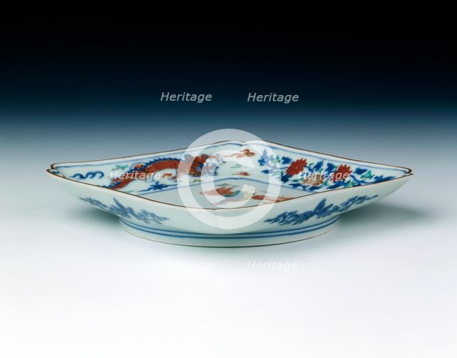 Arita/Kakiemon square dish, middle Edo period, Japan, c1700-1720. Creator: Unknown.