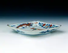 Arita/Kakiemon square dish, middle Edo period, Japan, c1700-1720. Creator: Unknown