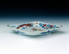 Arita/Kakiemon square dish, middle Edo period, Japan, c1700-1720. Creator: Unknown
