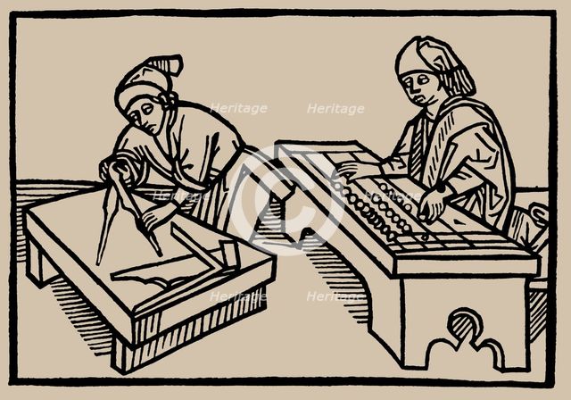 Arithmetic and Geometry. From Speculum Vitae Humanae by Rodericus Zamorensis, 1479. Creator: Anonymous.