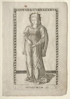 Arithmetic (from the Tarocchi, series C: Liberal Arts, #25), before 1467. Creator: Master of the E-Series Tarocchi (Italian, 15th century)