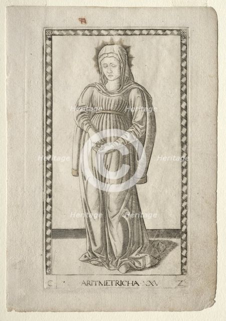 Arithmetic (from the Tarocchi, series C: Liberal Arts, #25), before 1467. Creator: Master of the E-Series Tarocchi (Italian, 15th century).