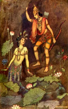 Arjuna and the River Nymph 1913. Creator: Warwick Goble