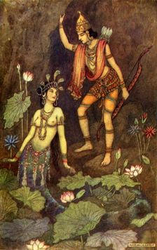 Arjuna and the River Nymph 1913. Creator: Warwick Goble