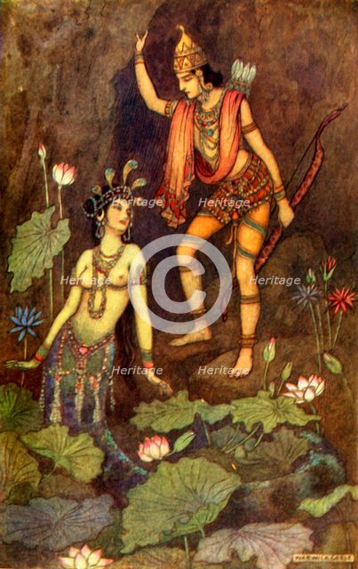 'Arjuna and the River Nymph', 1913. Creator: Warwick Goble.