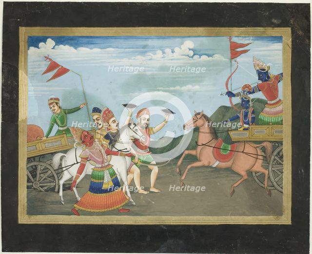 Arjuna Slays Karna, Page from a Mahabharata Series, c. 19th century. Creator: Unknown.