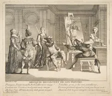Arlequin Mecontent de Son Peintre.n.d. Creators: Claude Gillot, Jacques Gabriel Huquier