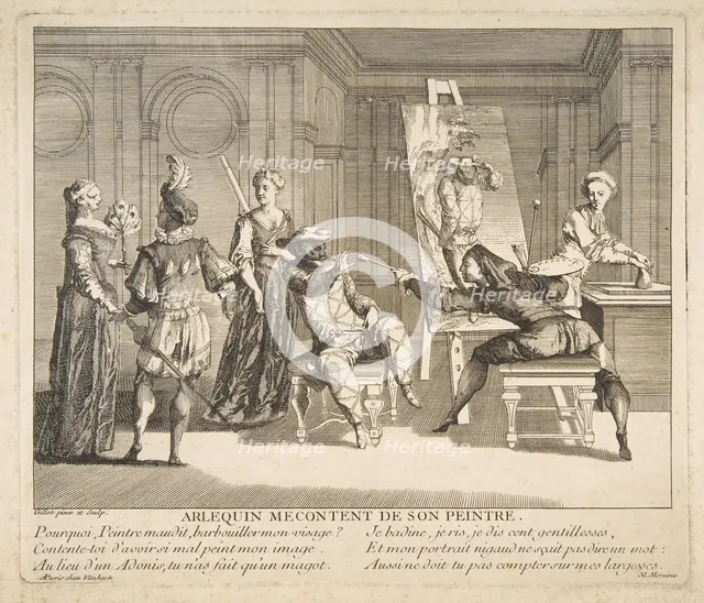 Arlequin Mecontent de Son Peintre.n.d. Creators: Claude Gillot, Jacques Gabriel Huquier.