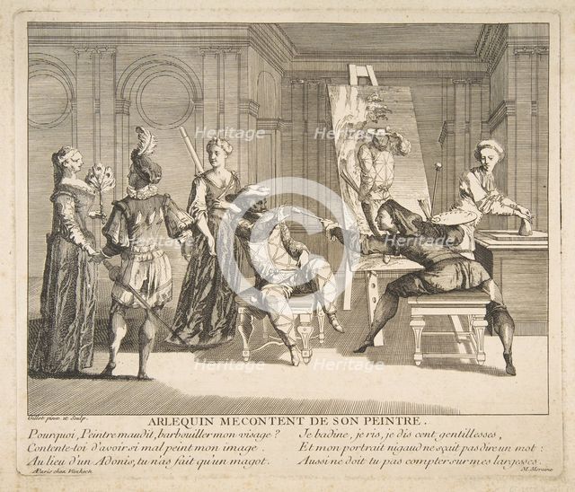 Arlequin Mecontent de Son Peintre.n.d. Creators: Claude Gillot, Jacques Gabriel Huquier.