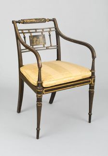 Armchair with Tablet: Putti at Vulcan's Forge, England, c. 1790/1800. Creator: John Gee