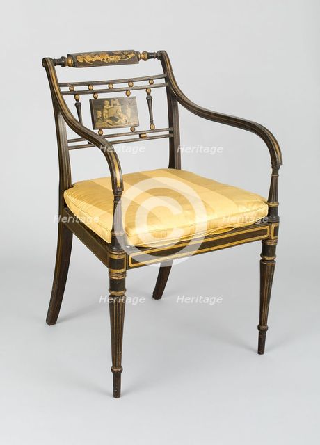 Armchair with Tablet: Putti Drawing, England, c. 1790/1800. Creator: John Gee.