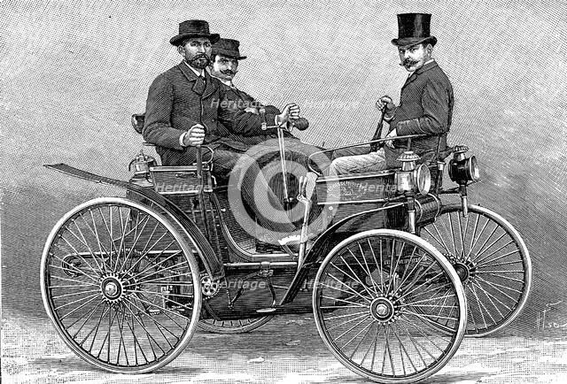 Armand Peugot's first motor car, 1890. Artist: Unknown