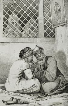 Armenian bishop confessing to a faithful, 1838. Creators: Unknown, Francois Pigeot