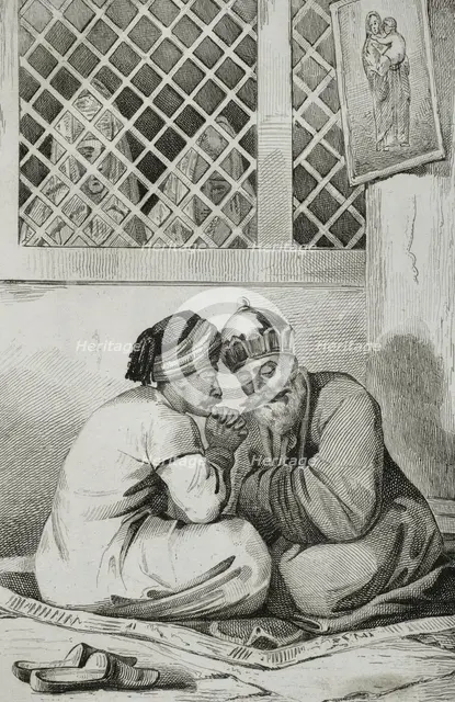 Armenian bishop confessing to a faithful, 1838. Creators: Unknown, Francois Pigeot.