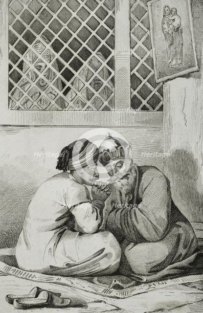 Armenian bishop confessing to a faithful, 1838. Creators: Unknown, Francois Pigeot.