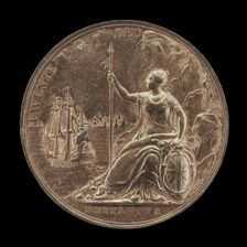 Armed Britannia Surveying Her Navies [reverse], 1667. Creator: Jan Roettiers