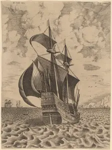 Armed Four-Master Sailing towards a Port, 1565. Creator: Frans Huys