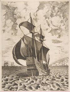 Armed Four-Master Sailing Towards a Port from The Sailing Vessels, 1561-65. Creator: Frans Huys