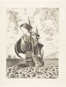 Armed Four-Master Sailing Towards a Port, from The Sailing Vessels, c. 1560–62, published 1665. Creator: Frans Huys
