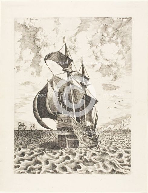 Armed Four-Master Sailing Towards a Port, from The Sailing Vessels, c. 1560–62, published 1665. Creator: Frans Huys.