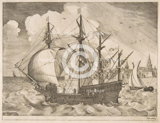 Armed Four-Master Putting Out to Sea from The Sailing Vessels, ca. 1555-56. Creator: Frans Huys.