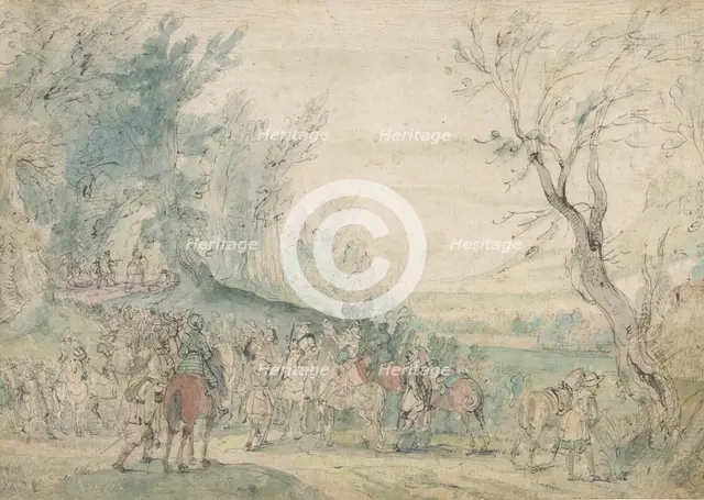 Armed horsemen at a forest edge, 1615-1635. Creator: Master of the Hermitage Sketchbook.