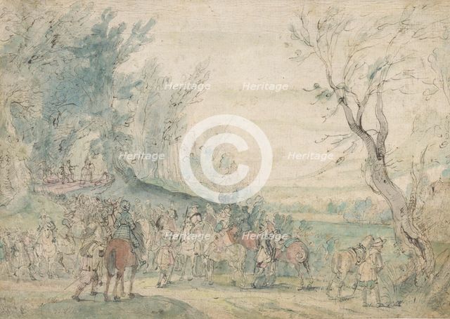 Armed horsemen at a forest edge, 1615-1635. Creator: Master of the Hermitage Sketchbook.