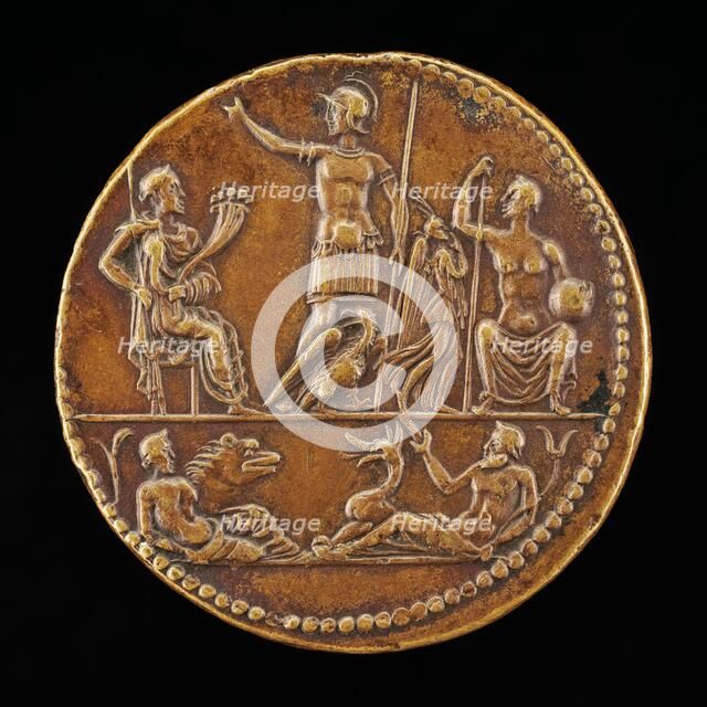 Armed Man with Other Figures [reverse]. Creator: Giovanni da Cavino.