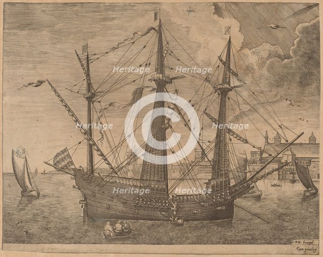 Armed Three-Master Anchored Near a City, 1565. Creator: Frans Huys.