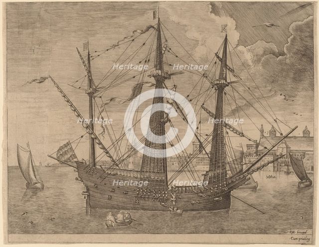 Armed Three-Master Anchored near a City, 1565. Creator: Frans Huys.
