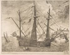 Armed Three-Master Anchored Near a City from The Sailing Vessels, ca. 1555-56. Creator: Frans Huys