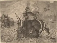 Armed Three-Master with Daedalus and Icarus in the Sky, 1565. Creator: Frans Huys
