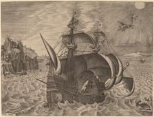 Armed Three-Master with Daedalus and Icarus in the Sky, 1565. Creator: Frans Huys